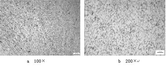 ML16CrSiNi長(zhǎng)托板螺母未熱處理的金相組織，可見變形痕跡