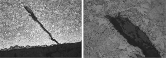 折疊裂紋形態(tài) 折疊裂紋尾部形態(tài) 400&times;