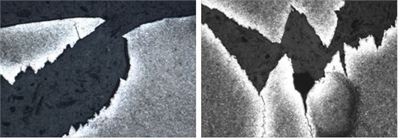 圖14-21 裂紋螺栓頭部裂紋開口處100X圖14-22 裂紋螺栓頭部裂紋 100× 圖14-21 裂紋螺栓頭部裂紋開口處100X圖14-22 裂紋螺栓頭部裂紋 100×