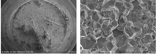 斷面宏觀形貌，裂紋源處斷口微觀形貌