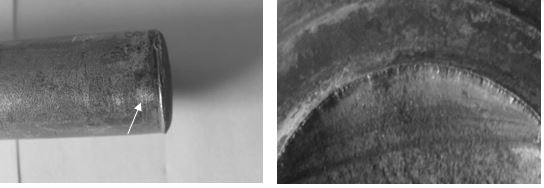 圖11-49 桿部斷口斷裂源側面磨損痕跡 圖11-50 疲勞源區(qū)域宏觀形貌