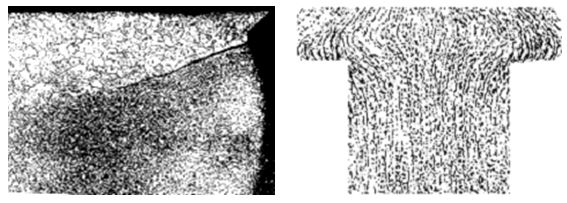 圖10-8粗細晶粒交界面上的裂紋 &times;50 圖10-9螺栓頭部不合格金屬流線 50&times;